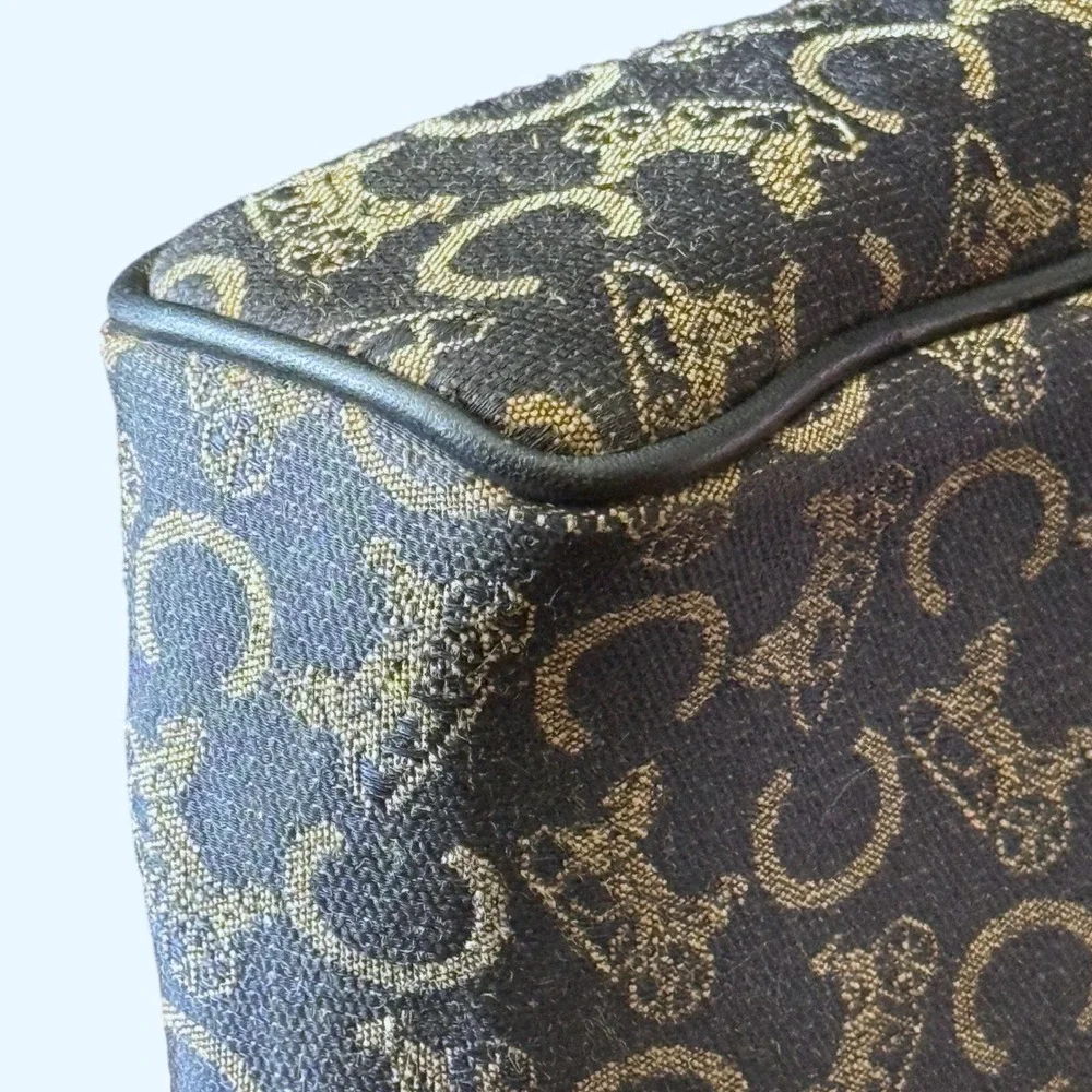 Celine Paris C Sulky Monogram Toiletry Clutch Pouch Navy Blue‎ Jacquard Leather